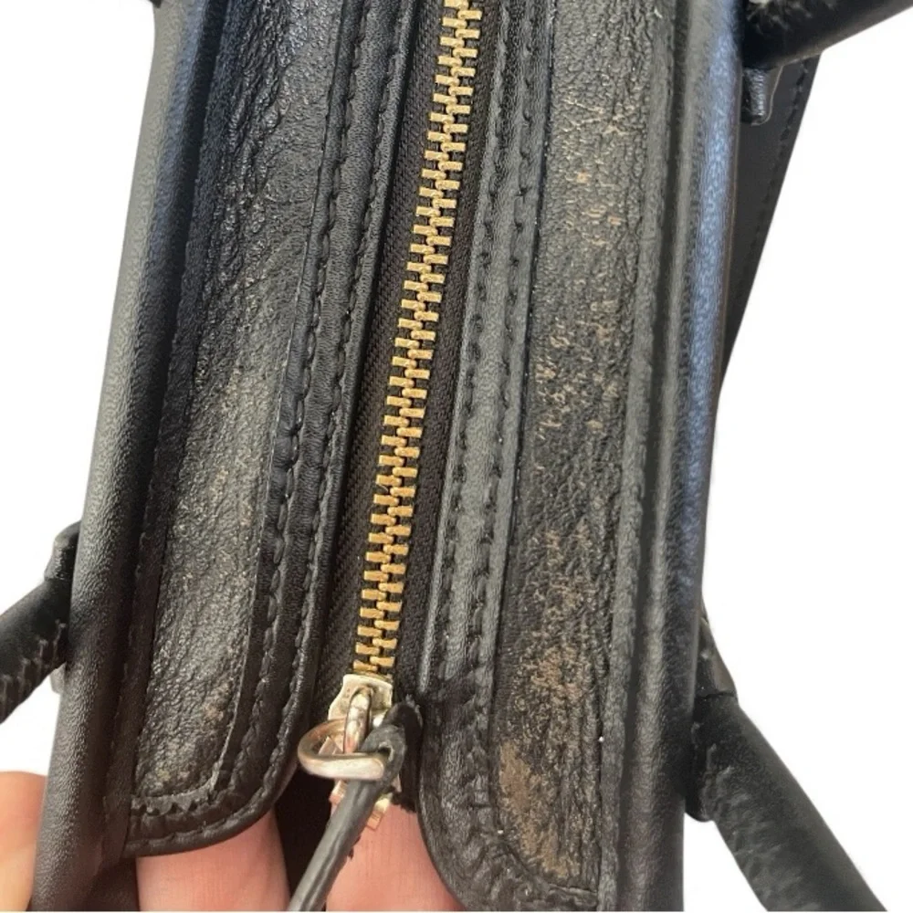 Kate Spade ELLA Mini Black Tote with Cream Logo and silver hardware.
